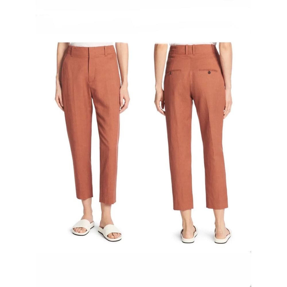 VINCE Sateen Crop Carrot Pants Size 10 brick rust orange Linen Blend Tapered
